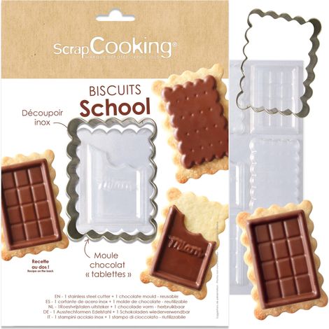 ScrapCooking - Kit per Biscotti "School" - Taglierina in Acciaio Inox e stampo per tablet cioccolato - Kit per biscotti piccoli dolci piccolo burro - Accessori per pasticceria - 2113 (1/5)
