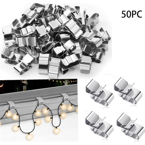 Ganchos para canaletas de luces navideñas (50 unidades), 21.41.1cm, Gancho para cable, Clips para luces navideñas, Plateado (1/5)