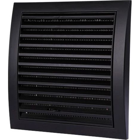 Schwarzes Lüftungsgitter 150 x 150 mm mit Insektenschutzgitter und Verschlussklappe (1/2)
