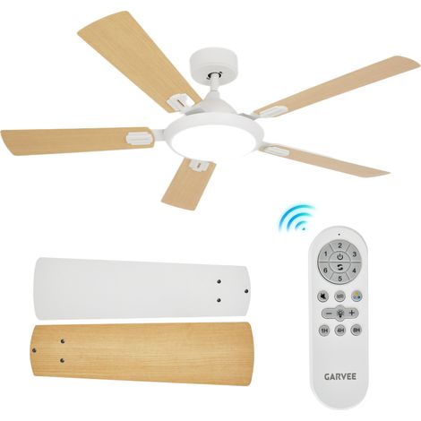 Ventilateur De Plafond 52 " Avec Lumière LED Dimmable, 6 Vitesses, Moteur DC Silencieux, Télécommande, Barre de suspension, Blanc