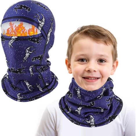 Kinder Sturmhaube Winter Fleece Winddicht Warm Skimaske Radfahren Gesichtsmaske unter Helm für Jungen Mädchen 4-10 Jahre Blau Dinosaurier (1/5)