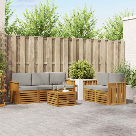 Sofagarnituren 6 pcs Natürlich und Hellgrau Massivholz Akazie (1/5)