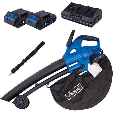 [JAMAIS UTILISE] Scheppach Aspirateur souffleur à feuilles sans fil BC-BLV720-X Kit S2.5 - Sac de collecte 45 L - Débit d'air élevé 720m³/h - Moteur Brushless - 2 battterie 2 Ah + chargeur