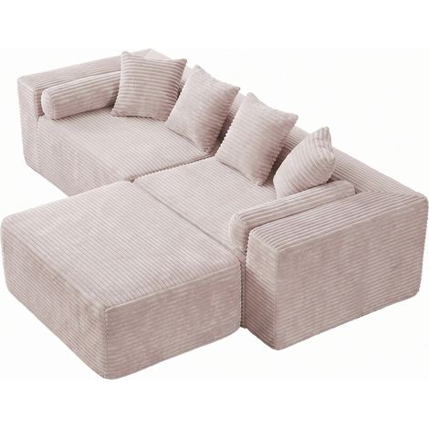 Canapé modulable d'angle en tissu chenille beige, avec méridienne spacieuse, pour salon et chambre (1/5)