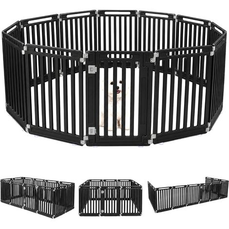 Enclos Pliable pour Chiens avec 12 Panneaux en HDPE Parc pour Chiens Intérieur/Extérieur avec Porte Verrouillable et Piquets de Sol, Noir (1/5)
