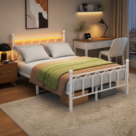 Lit 120x200 cm en métal avec LED et USB HAVRYA (1/5)