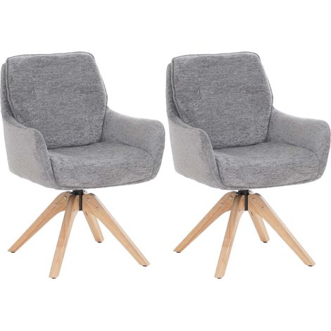 Lot de 2 chaises de salle à manger HWC-Q37, chaises de cuisine pivotantes à retour automatique, tiss (1/2)