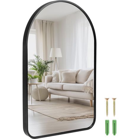 Miroir Mural Ovale 60x40 cm - Cadre en Aluminium et Miroir HD antidéflagrant - Miroir Industriel Moderne pour Couloir, Salle de Bain, Chambre (1/5)