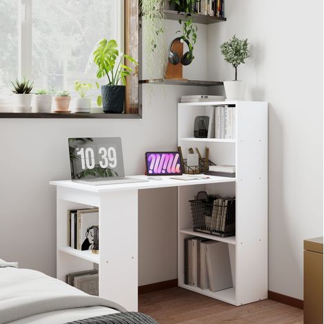 Bureau d'angle en bois 120x55 cm avec étagères et rangements ouverts pour bureau et télétravail (1/5)
