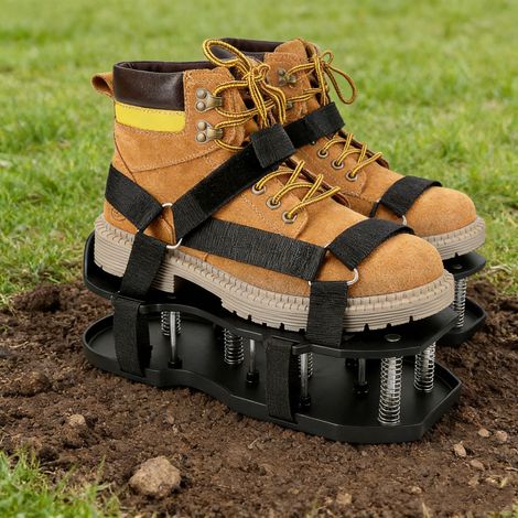 2 Paires Sandales Aérateur de Pelouse avec Pointes Acier, Boucles Rapides, Taille Universelle, Outil Jardin Aération Sol Gazon (1/5)