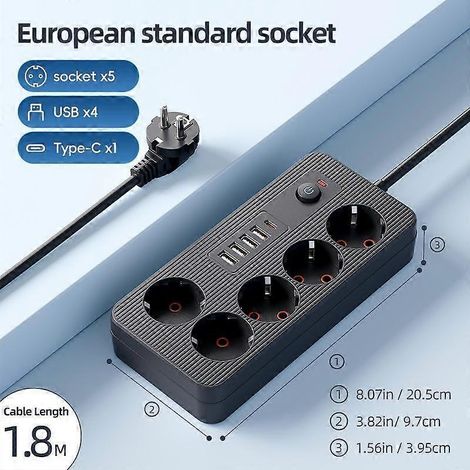 Multiprise de 1,8 mètre avec port USB Type-C, rallonge multiprise, idéale pour les voyages d'affaires et l'alimentation portable A2 (1/5)