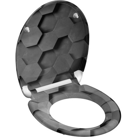 Schütte Sedile WC HEXAGONS con abbassamento automatico, coperchio WC con motivo e chiusura rapida per la pulizia, coperchio WC in Duroplast (carico massimo 150 kg), grigio (1/5)