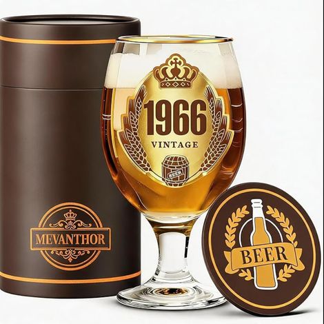 Coffret cadeau verre à bière gravé année 1966 400 ml avec sous-verre, idéal anniversaire 60 ans homme (1/5)