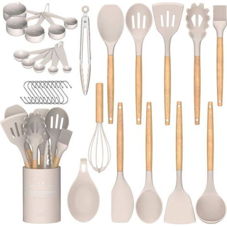 24 pièces, ustensiles cuisine silicone, résistant à la chaleur 230°C, tête souple anti-rayure, idéal pour poêles et casseroles en céramique