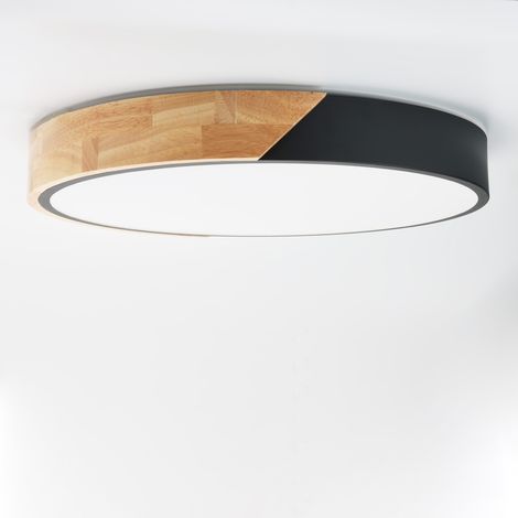 ALPINALUZ  Plafón LED Circular "KUMO" 30W Ø40cm, Metal Negro con Madera Natural, Luz Seleccionable 3000K-4000K-6000K (1/5)