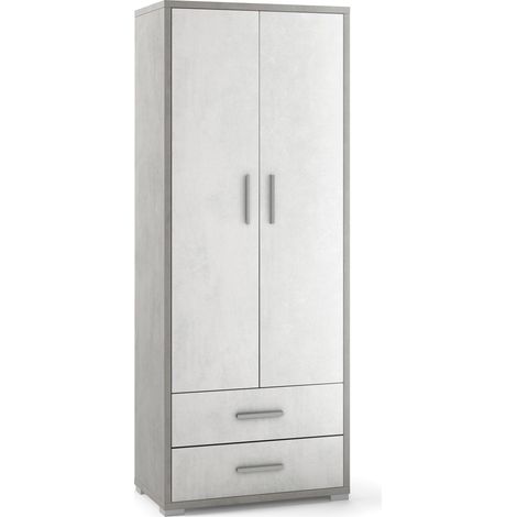 Armadio 2 Ante 2 Cassetti 71x182x41 cm Cemento/Ossido Bianco (1/3)