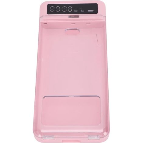 Coffre-fort pour téléphone avec fonction d'autotest et couvercle transparent - verrouillage temporisé, batterie intégrée de 300 mAh - rose (1/5)