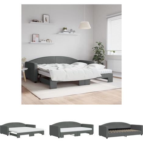 The Living Store Tagesbett Ausziehbar mit Matratzen Dunkelgrau 100x200 cm Stoff - Betten & Bettgestelle (1/5)