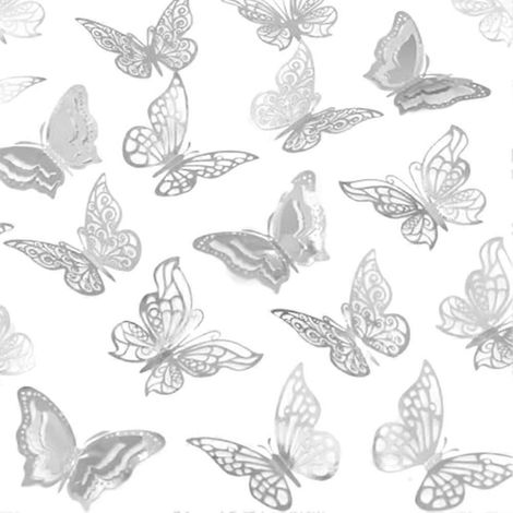 96 décorations murales papillons - Stickers métalliques 3D argentés pour fêtes, mariages et décoration de chambre (1/5)