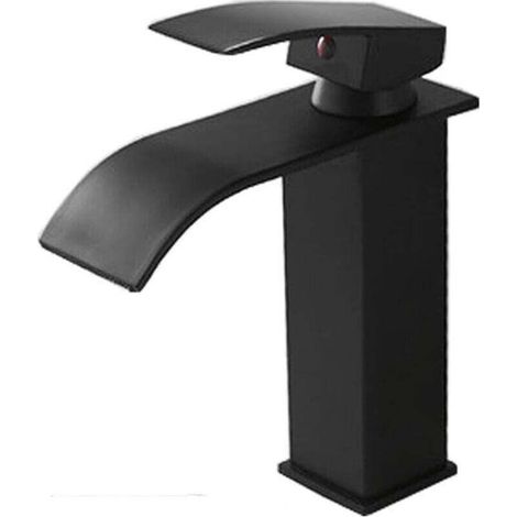 Robinet d'évier cascade noir, XU, Montage sur comptoir, Mélangeur d'eau chaude et froide, Robinet à levier unique monotrou - KZQ (1/4)