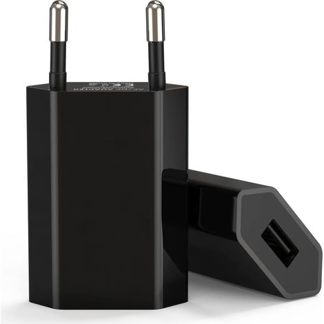 Lot de 2 Prises Secteur USB 5W - Adaptateur Chargeur Universel - Sécurité Intégrée - Pour iPhone iPad Samsung - Noir (1/5)