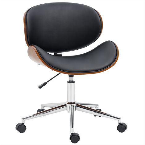 Chaise de bureau vintage en bois et simili noir réglable (1/5)