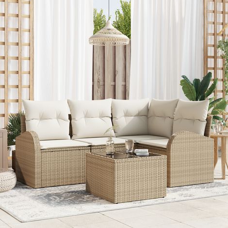 vidaXL Garden Sofa Set Beige Poly Rattan (1/5)