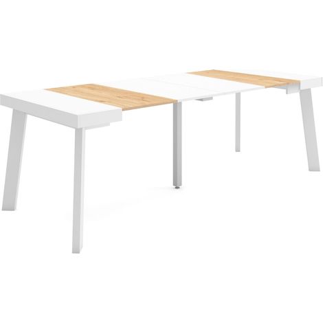 Skraut Home - Table console extensible, Console meuble, 220, Pour 10 personnes, Pieds en bois, Style moderne, Chêne et blanc (1/5)