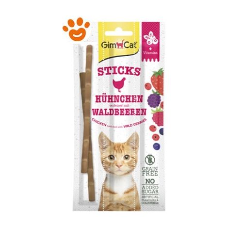 GimCat Snack Sticks Pollo e Frutti di Bosco - Confezione 3 Stick - Snack