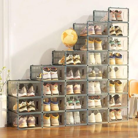 Cajas apilables para zapatos, juego de 6 unidades fabricadas en plástico ABS, organizadores de zapatos para el armario. (1/4)