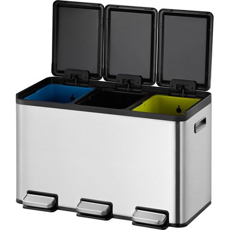 Poubelle de cuisine recyclable 10L+10L+10L avec pédale Poubelle de 30L en acier inoxydable anti-traces de doigts Triple compartiment avec fermeture amortie Design compact (1/5)