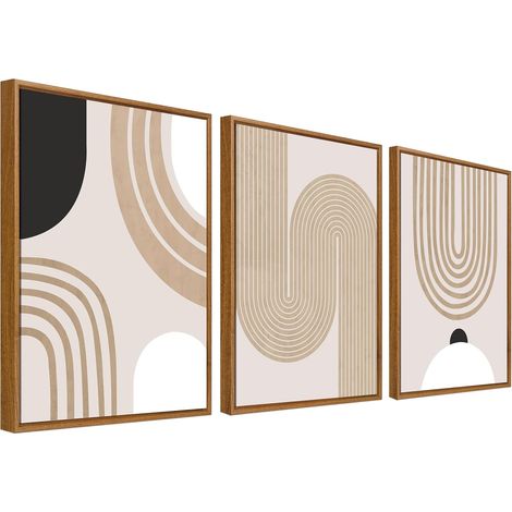 3Pcs Boho Minimaliste Abstrait Tableau Encadré Poster Mural Beige Caramel Géométrique Affiche Peinture Mural Impression sur Toile Tableau Decoration Murale Salon Chambre Salle à manger 30x40cm x3pcs (1/5)