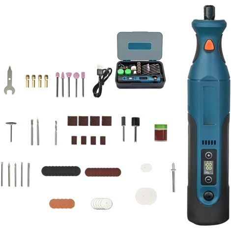 Ensemble de 66 outils rotatifs électriques (5 000 à 25 000 tr/min) : perceuse-meuleuse électrique sans fil haute puissance (7,4 V CC, 1 100 mAh), mini-stylo à graver, pour le travail du bois. (1/5)