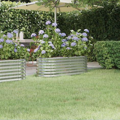 Jardinière de jardin - Balconnière à fleurs Acier enduit de poudre 114x40x36 cm Argenté BV736021 - BonneVie (1/5)