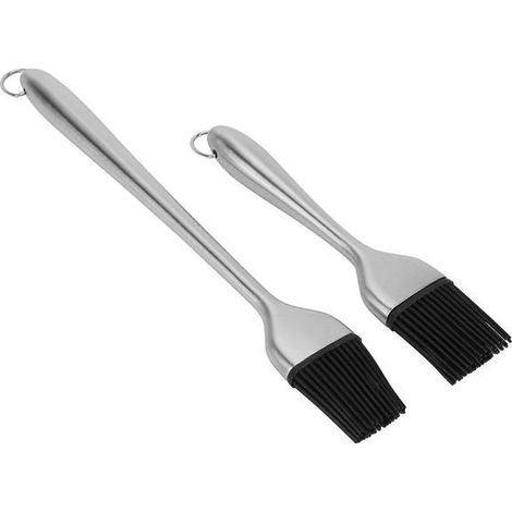 Lot de 2 pinceaux à huile en acier inoxydable + brosse à huile silicone alimentaire, accessoire barbecue et pâtisserie maison (1/2)