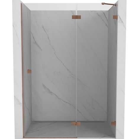 Mexen Lunar puerta de ducha batiente derecha 130 cm, transparente, cobre cepillado - 834-130-000-65-00-P (1/5)