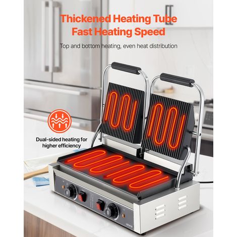 Gril Panini Électrique de 3600 W, Double Presse à Panini avec Plaque de Cuisson Émaillée de 48,5x23 cm, Appareil à Sandwich en Inox… (1/5)