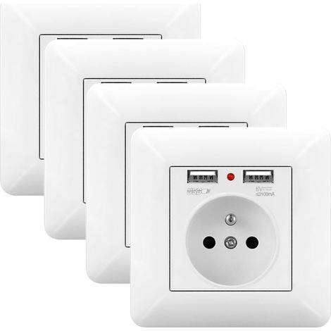4er Set 16A Steckdose mit USB und LED – Unterputz Wandsteckdose 240V Weiß (1/5)