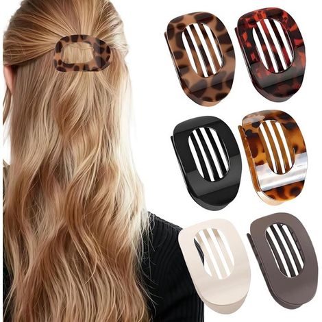 Set de 6 grandes pinces à cheveux plates – Antidérapantes – Barrette élégante – Quotidien et fêtes (1/5)