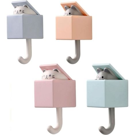Wandgarderobe für Kinder, 4 Stück niedliche Tier-Klebehaken, kreative Katzenhaken, einziehbare Kleiderhaken für die Wanddekoration im Kinderzimmer, kein Bohren erforderlich (1/5)