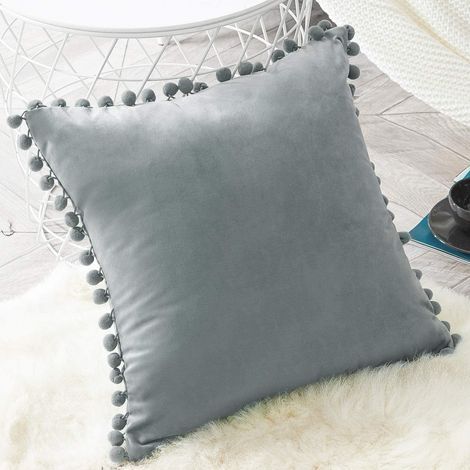 Juego de 2 fundas de almohada de terciopelo, fundas de almohada decorativas con borlas, fundas de cojín suaves y duraderas con borlas cuadradas para sofá, sala de estar, sillón, dormitorio, coche, 45  (1/3)