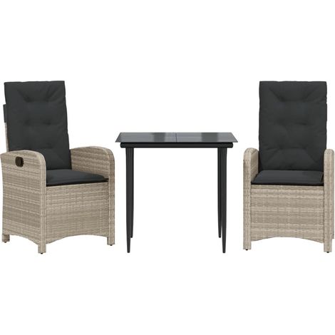 Maison Exclusive - Set Pranzo da Giardino 3pz con Cuscini Grigio Chiaro Polyrattan
