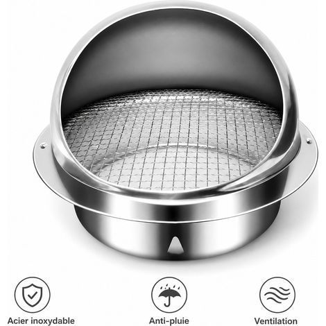 Lot de 2 Chapeaux de Ventilation Inox 150 mm sans Volet pour Mur et Conduit PVC (1/4)