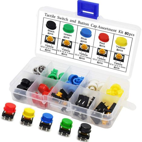 80 pcs 12 x 12 x 7.3 mm momentané Tact tactile Push Button Switch Interrupteur tactile Micro Switch 4 broches SMD PCB avec capuchon pour PCB (1/5)