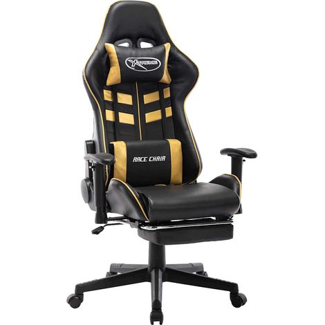 Chaise de bureau avec repose-pied Fauteuil gamer - Chaise d'ordinateur Noir et doré Cuir artificiel BonneVie-13845 (1/5)