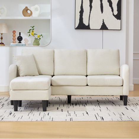 Divano angolare 166x118x77 cm beige chiaro in tessuto cotone-lino con chaise longue reversibile modulare (1/5)
