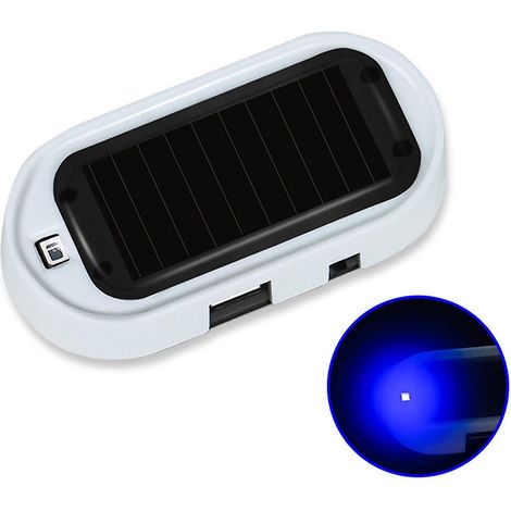 Fausse alarme lumineuse LED factice pour voiture, gyrophare solaire antivol, coque blanche, lumière bleue. (1/5)