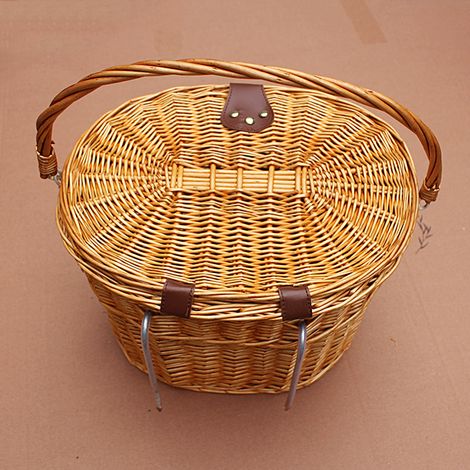 Panier en osier rustique pour vélo, sac de courses avec couvercle et poignée de transport (1/5)