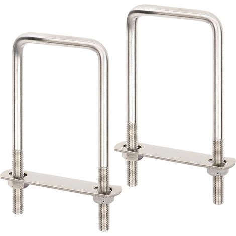 Lot de 2 crochets d'arrimage en U M10 en acier galvanisé - 60x150mm - avec contre-plaque et écrous M10 - Crochets d'arrimage pour remorques, camions, fourgonnettes, porte-bagages (1/5)