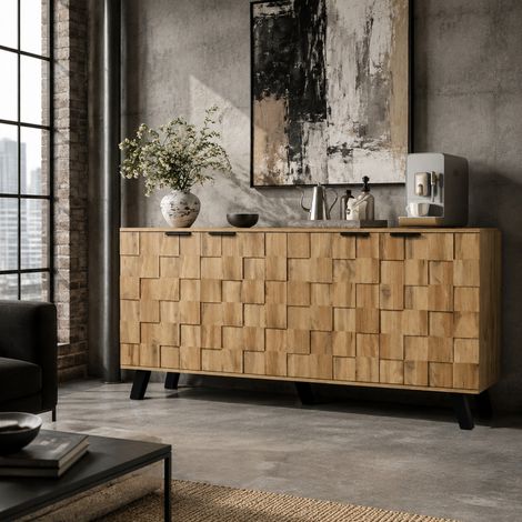 MEUBLIV Credenza 160,5 x 35,5 x 78 cm effetto legno – 4 ante e ripiani regolabili (1/5)